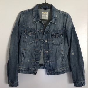 J. Crew distressed jean jacket.